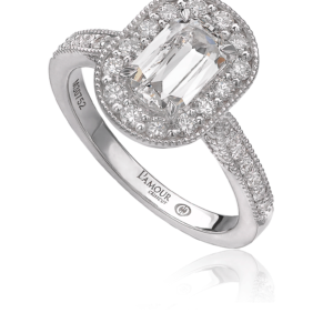 Vintage Inspired 18K White Gold Diamond Engagement Ring with Round Diamond Setting
